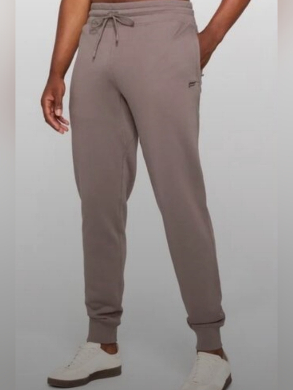 Like New Fabletics Men's Premium Cotton Joggers Beige Tan Zip Pockets